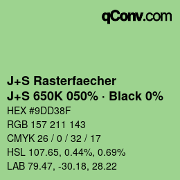 Farbcode: J+S Rasterfaecher - J+S 650K 050% · Black 0% | qconv.com