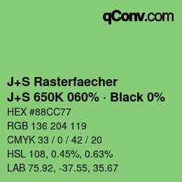 Farbcode: J+S Rasterfaecher - J+S 650K 060% · Black 0% | qconv.com