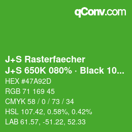 カラーコード: J+S Rasterfaecher - J+S 650K 080% · Black 10% | qconv.com