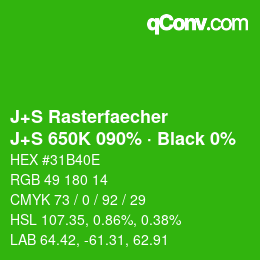 Farbcode: J+S Rasterfaecher - J+S 650K 090% · Black 0% | qconv.com
