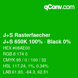 Farbcode: J+S Rasterfaecher - J+S 650K 100% · Black 0% | qconv.com