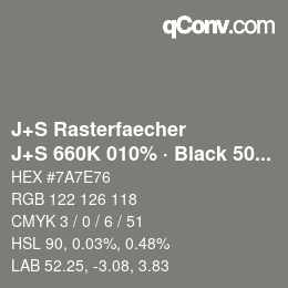 Farbcode: J+S Rasterfaecher - J+S 660K 010% · Black 50% | qconv.com