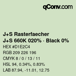 Farbcode: J+S Rasterfaecher - J+S 660K 020% · Black 0% | qconv.com
