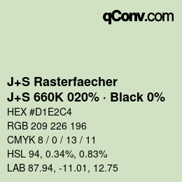 Color code: J+S Rasterfaecher - J+S 660K 020% · Black 0% | qconv.com