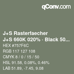 カラーコード: J+S Rasterfaecher - J+S 660K 020% · Black 50% | qconv.com