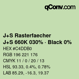 Farbcode: J+S Rasterfaecher - J+S 660K 030% · Black 0% | qconv.com