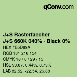 Code couleur: J+S Rasterfaecher - J+S 660K 040% · Black 0% | qconv.com