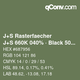 Farbcode: J+S Rasterfaecher - J+S 660K 040% · Black 50% | qconv.com