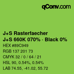 Farbcode: J+S Rasterfaecher - J+S 660K 070% · Black 0% | qconv.com
