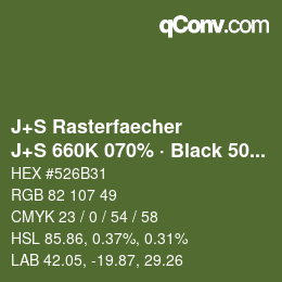 カラーコード: J+S Rasterfaecher - J+S 660K 070% · Black 50% | qconv.com