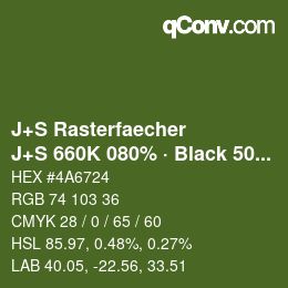 カラーコード: J+S Rasterfaecher - J+S 660K 080% · Black 50% | qconv.com