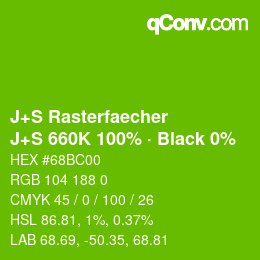 Farbcode: J+S Rasterfaecher - J+S 660K 100% · Black 0% | qconv.com