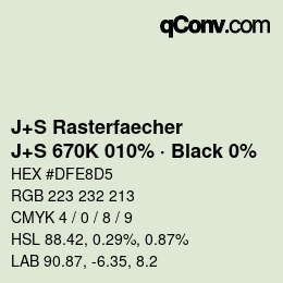 Farbcode: J+S Rasterfaecher - J+S 670K 010% · Black 0% | qconv.com
