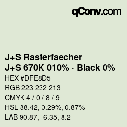 Color code: J+S Rasterfaecher - J+S 670K 010% · Black 0% | qconv.com