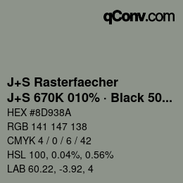 Farbcode: J+S Rasterfaecher - J+S 670K 010% · Black 50% | qconv.com