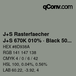 カラーコード: J+S Rasterfaecher - J+S 670K 010% · Black 50% | qconv.com