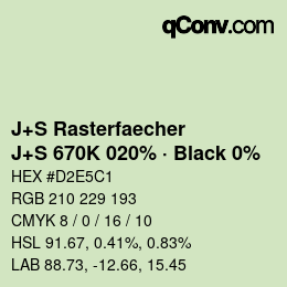 Farbcode: J+S Rasterfaecher - J+S 670K 020% · Black 0% | qconv.com