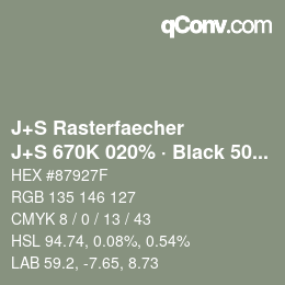 Farbcode: J+S Rasterfaecher - J+S 670K 020% · Black 50% | qconv.com