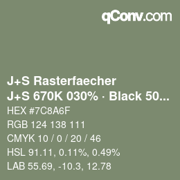カラーコード: J+S Rasterfaecher - J+S 670K 030% · Black 50% | qconv.com