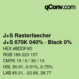 Farbcode: J+S Rasterfaecher - J+S 670K 040% · Black 0% | qconv.com