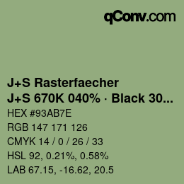 Code couleur: J+S Rasterfaecher - J+S 670K 040% · Black 30% | qconv.com