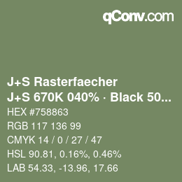 Farbcode: J+S Rasterfaecher - J+S 670K 040% · Black 50% | qconv.com