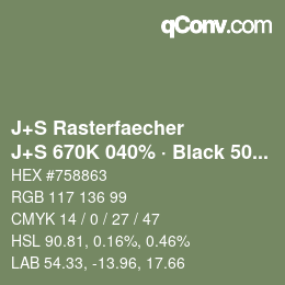 カラーコード: J+S Rasterfaecher - J+S 670K 040% · Black 50% | qconv.com