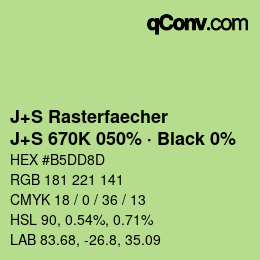 Code couleur: J+S Rasterfaecher - J+S 670K 050% · Black 0% | qconv.com