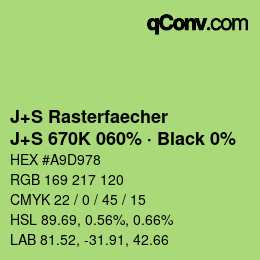 Farbcode: J+S Rasterfaecher - J+S 670K 060% · Black 0% | qconv.com