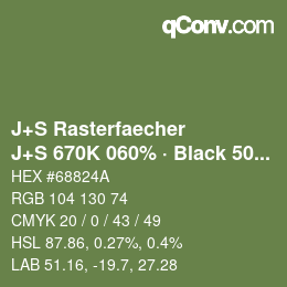 カラーコード: J+S Rasterfaecher - J+S 670K 060% · Black 50% | qconv.com