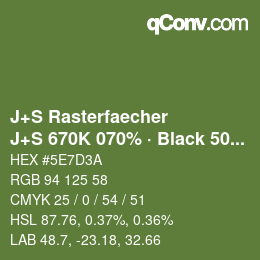 Farbcode: J+S Rasterfaecher - J+S 670K 070% · Black 50% | qconv.com