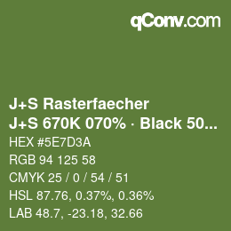 Code couleur: J+S Rasterfaecher - J+S 670K 070% · Black 50% | qconv.com