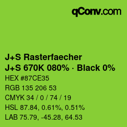 Farbcode: J+S Rasterfaecher - J+S 670K 080% · Black 0% | qconv.com
