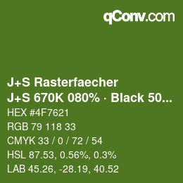 Farbcode: J+S Rasterfaecher - J+S 670K 080% · Black 50% | qconv.com