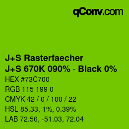 Farbcode: J+S Rasterfaecher - J+S 670K 090% · Black 0% | qconv.com