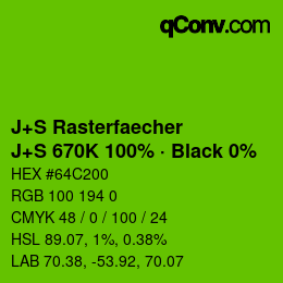 Code couleur: J+S Rasterfaecher - J+S 670K 100% · Black 0% | qconv.com