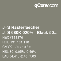 カラーコード: J+S Rasterfaecher - J+S 680K 020% · Black 50% | qconv.com