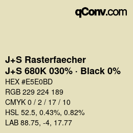 Farbcode: J+S Rasterfaecher - J+S 680K 030% · Black 0% | qconv.com