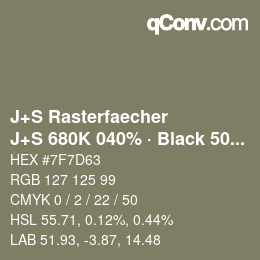 Farbcode: J+S Rasterfaecher - J+S 680K 040% · Black 50% | qconv.com