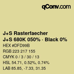 Code couleur: J+S Rasterfaecher - J+S 680K 050% · Black 0% | qconv.com