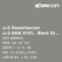 Farbcode: J+S Rasterfaecher - J+S 690K 010% · Black 50% | qconv.com