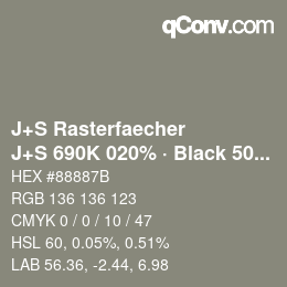 Farbcode: J+S Rasterfaecher - J+S 690K 020% · Black 50% | qconv.com
