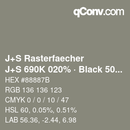 カラーコード: J+S Rasterfaecher - J+S 690K 020% · Black 50% | qconv.com