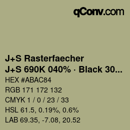 カラーコード: J+S Rasterfaecher - J+S 690K 040% · Black 30% | qconv.com