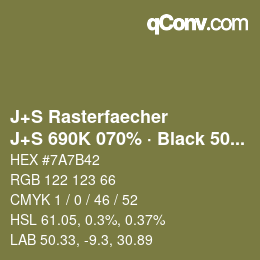 カラーコード: J+S Rasterfaecher - J+S 690K 070% · Black 50% | qconv.com