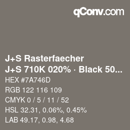 Farbcode: J+S Rasterfaecher - J+S 710K 020% · Black 50% | qconv.com