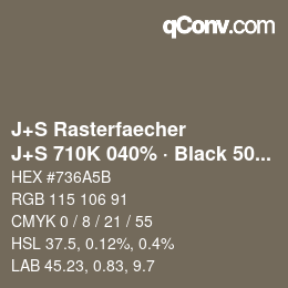 カラーコード: J+S Rasterfaecher - J+S 710K 040% · Black 50% | qconv.com