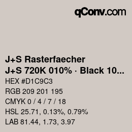 カラーコード: J+S Rasterfaecher - J+S 720K 010% · Black 10% | qconv.com