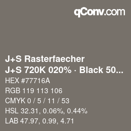 カラーコード: J+S Rasterfaecher - J+S 720K 020% · Black 50% | qconv.com