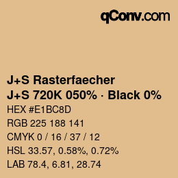 Farbcode: J+S Rasterfaecher - J+S 720K 050% · Black 0% | qconv.com